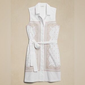 Banana Republic White Sleeveless Dress with Tan Embroidery without Belt